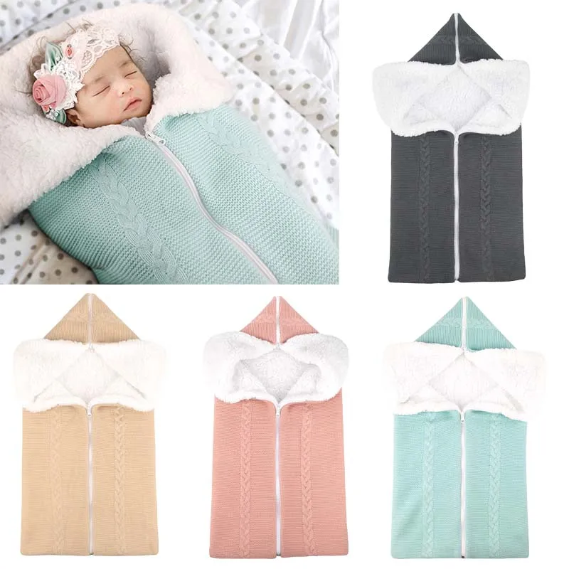 

2 in 1 Winter Baby Stroller Sleeping Bag Blanket Outdoor Zipper Baby Knitted Sleeping Bag Wool Warm Brushed Thick Baby's Blanket