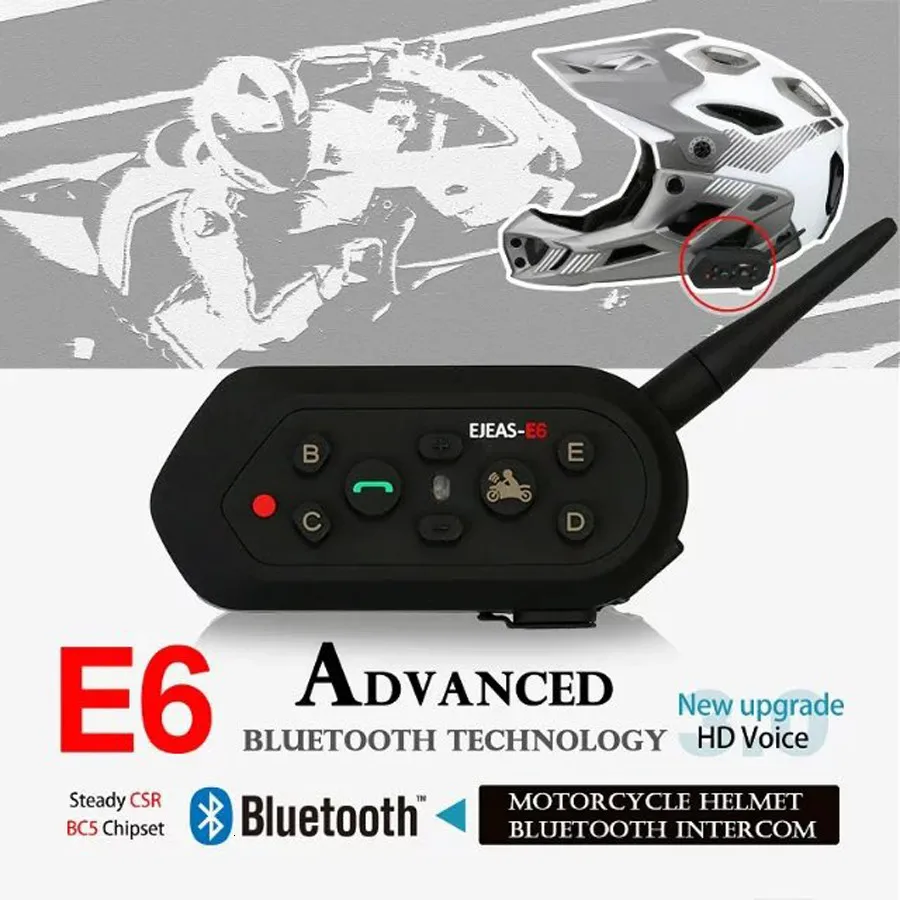 Ejeas E6 BT мотоцикл VOX гарнитура 1200 м шлем для связи переговорные Bluetooth Интерком для 6 гонщиков подходит полный лицо