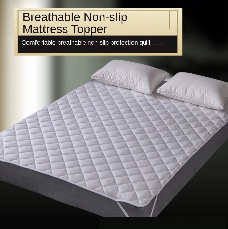 Non-Slip Mattress Topper Solid Quilted Mattress Pad Cover Super Soft Breathable Protector with 4 Corner Elastic Belt