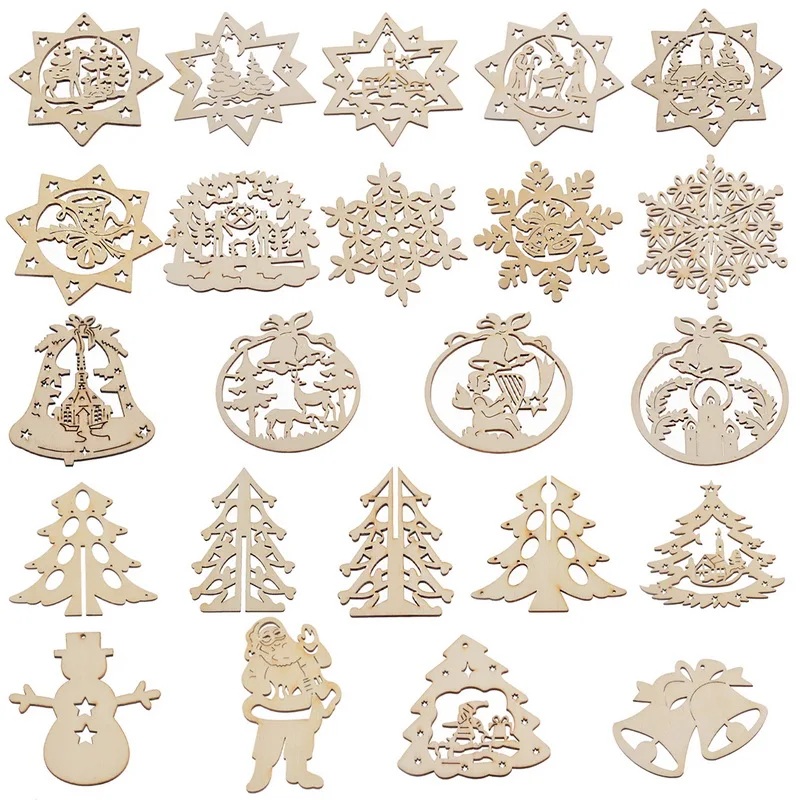 

Natural Wooden Pendants Christmas Motif Hanging Christmas Tree Ornament Decorations For Home Snowman Snowflake 3PCs2019