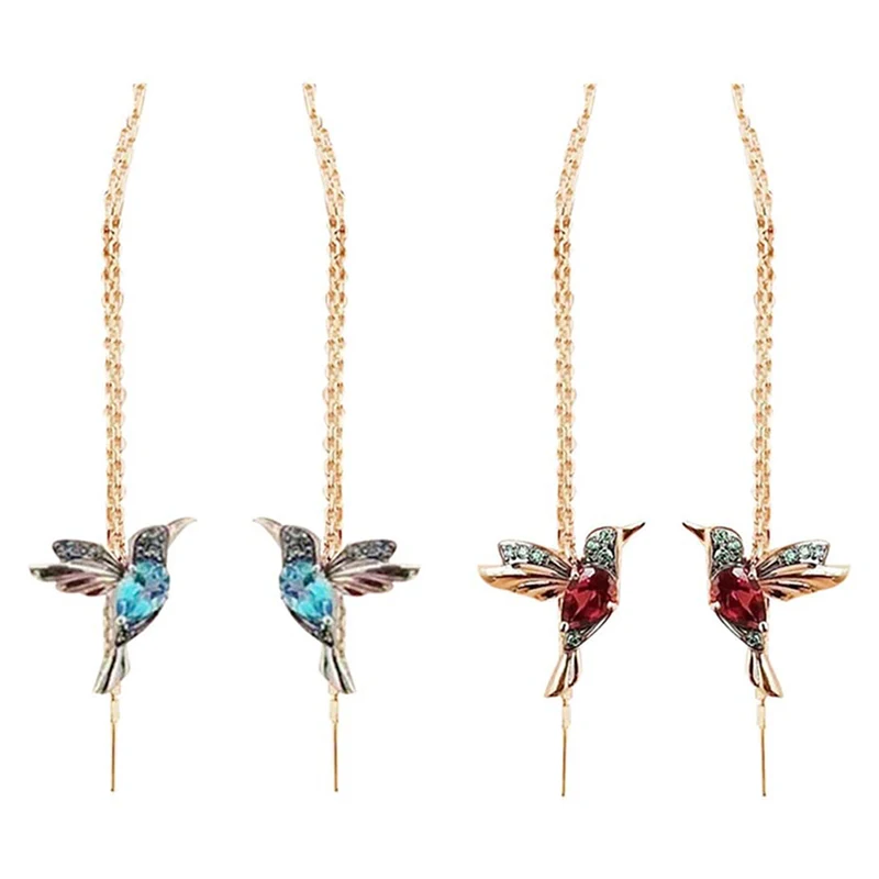 Hot Fashion Cheap Wholesale Hummingbird Long Drop Earrings Bird Pendant Tassel Crystal Pendant Earrings For Women Girls Gifts