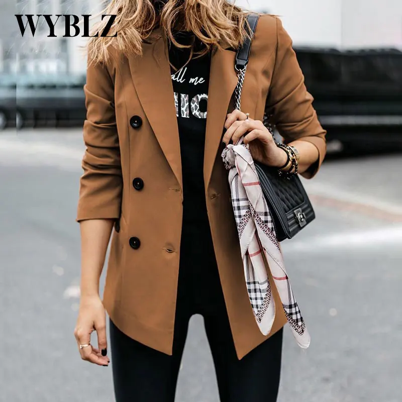 Spring Jacket Women Jackets 2021 Autumn High Quality Long-sleeved Lapel Blazer Coats Double-breasted Button Suit Jackets Fashion