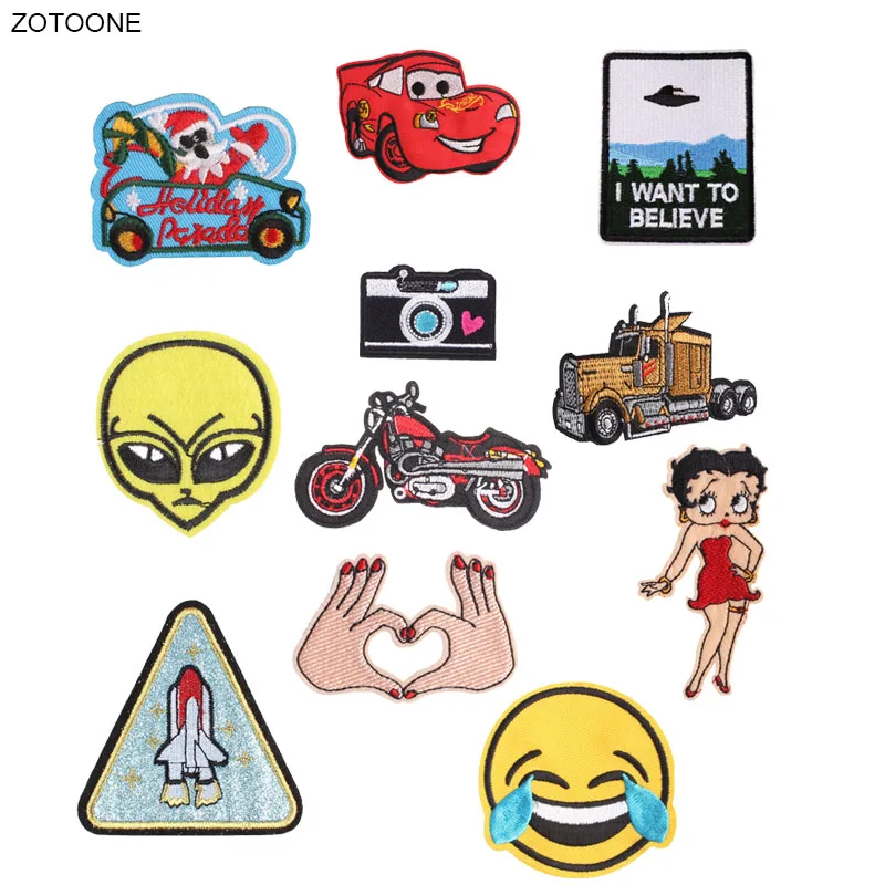 

ZOTOONE Iron on Patch Motorcycle Alien Rocket Patches for Clothing Sew on Heat Transfer DIY Embroidered Application Fabric G