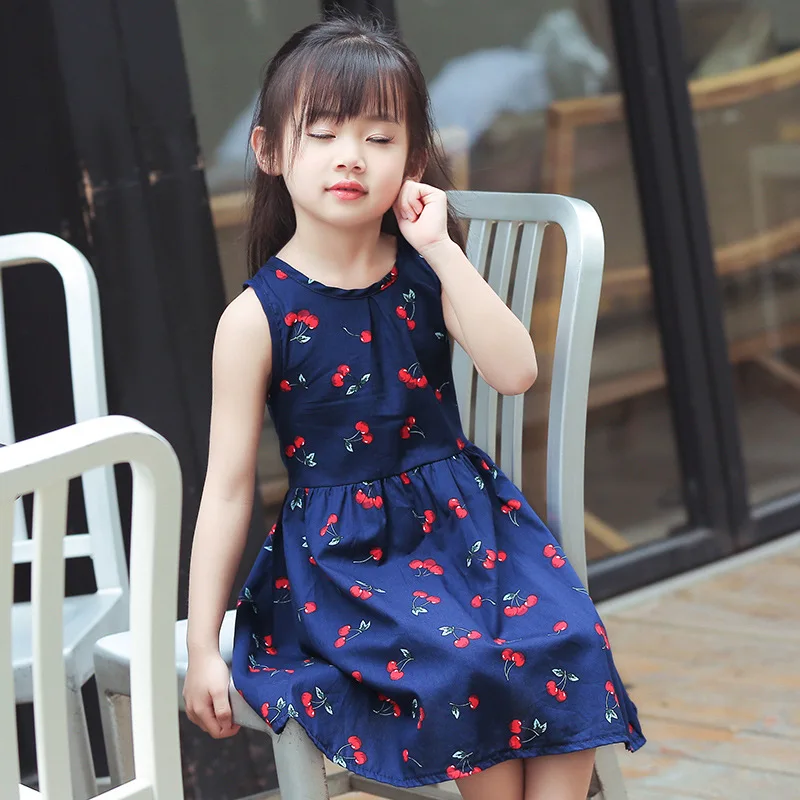 

Girls Floral-Print 2019 New Style Dress Pure Cotton A- line Group Princess Dress Western Style Little Fairy Children Summer Wear