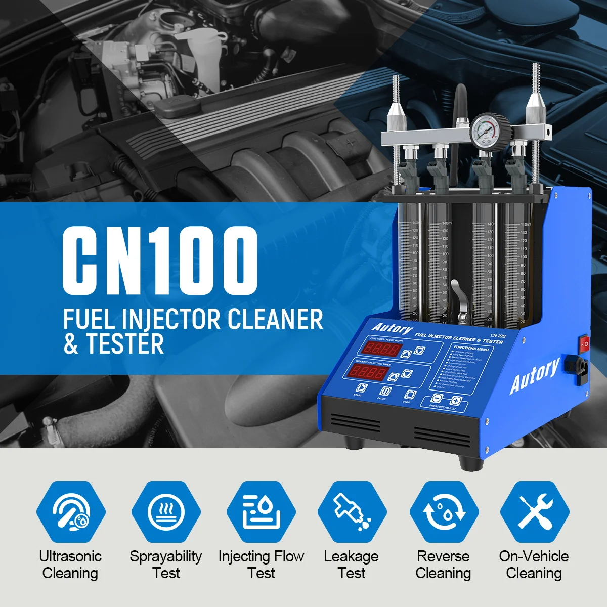 Autory Cn100 Car Fuel Injector Tester Carbon Deposition Ultrasound