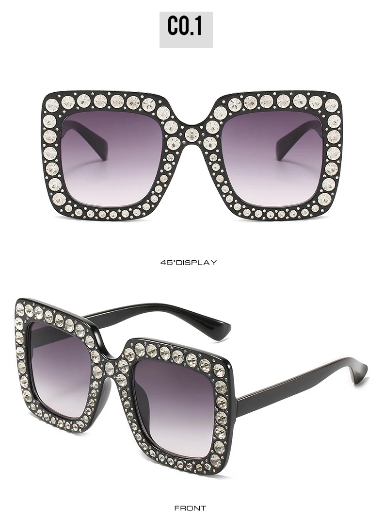 Crystal Square Diamond Sunglasses Women Oversized Rhinestones Sun Glasses Female Mirror Fashion Purple Blue Shades Eyeglasses purple sunglasses