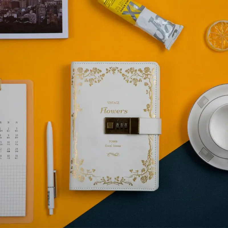 B6 Retro Notebook with Password Lock Leather Cover Traveler Diary Planner Agenda School Supplies Gift Stationery