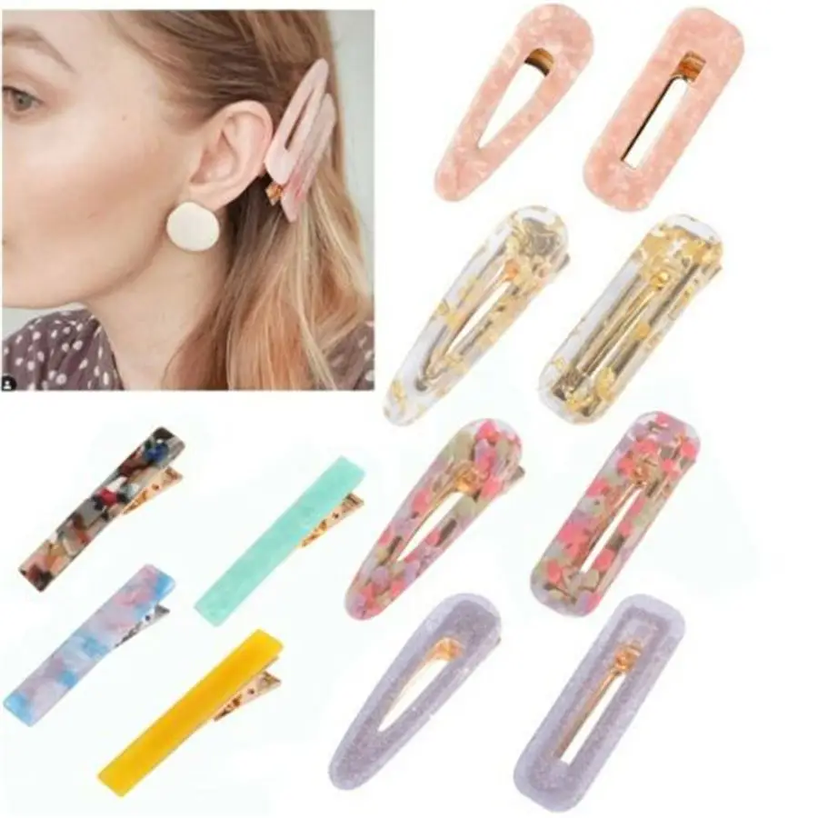 Lady Multicolor Glitter Jelly Transparent Acetate Resin Strip Hairpins Hair Clip Barrettes Headwear Hair Accessories for Women - Color: 03 12pcs