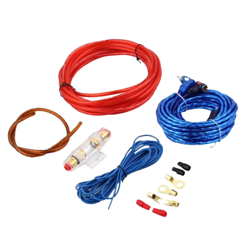 Universal Car Audio Amplifier Speaker Wire Kit RCA Ground Cable Fuse Holder