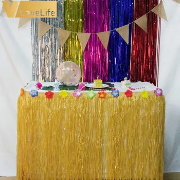 

1pc Hawaiian Table Skirt Luau Flower Grass Garden Wedding Party Beach Decor Khaki 275x75cm Colors Party Wedding Decor Supplies