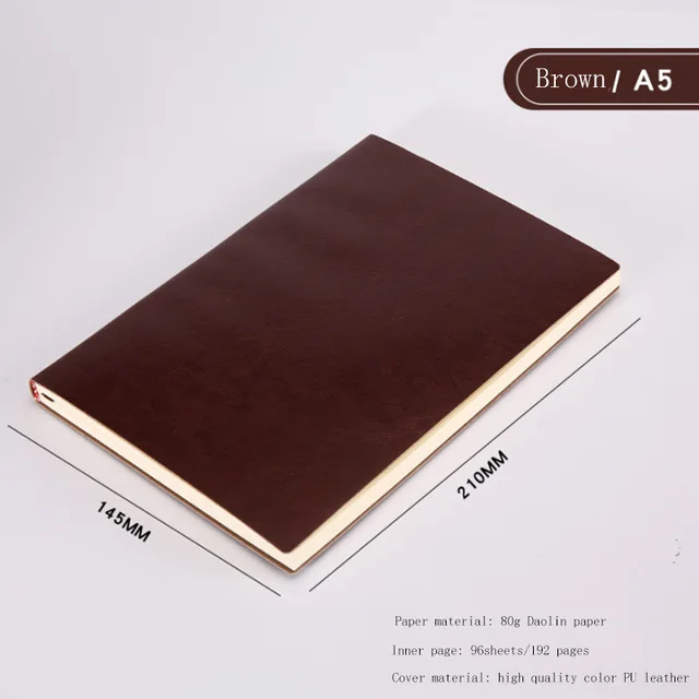 A5 Brown A5, A6, B5, три размера, 4 стиля, 5 цветов, большой деловой ежедневник, кожаный мягкий блокнот, увеличивающий рост, толстый блокнот - Цвет: A5 Brown