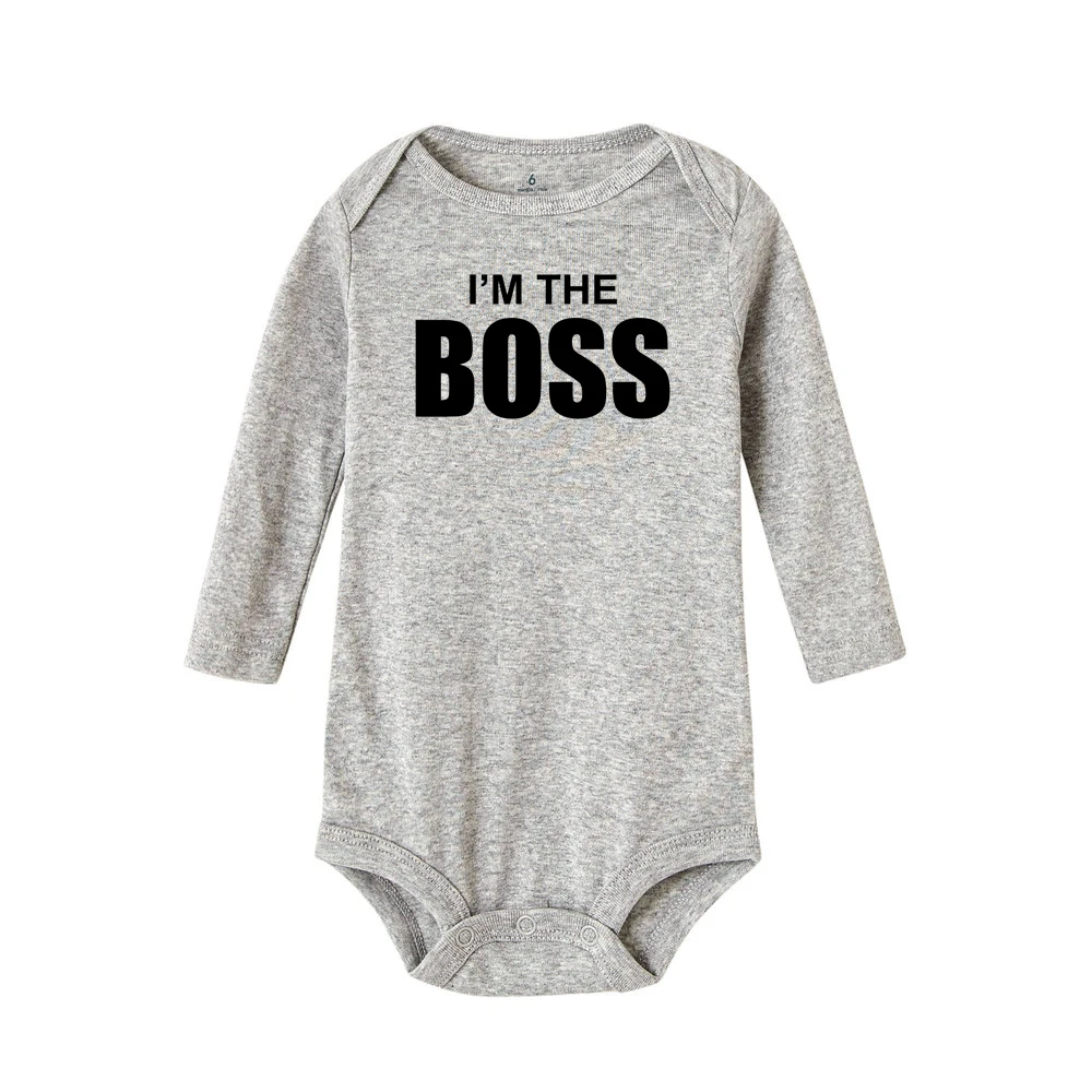 I'M THE BOSS/хлопковая одежда с длинными рукавами для новорожденных; комбинезон с принтом для маленьких мальчиков и девочек; боди для малышей; милая осенняя одежда для детей - Цвет: R038-LRPGY-