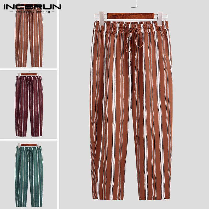 

2020 Fashion Men Chic Stripes Lacing Pants Business Style Slim Pockets Trousers Men's Streetwear Brand Pants INCERUN Size S-5XL