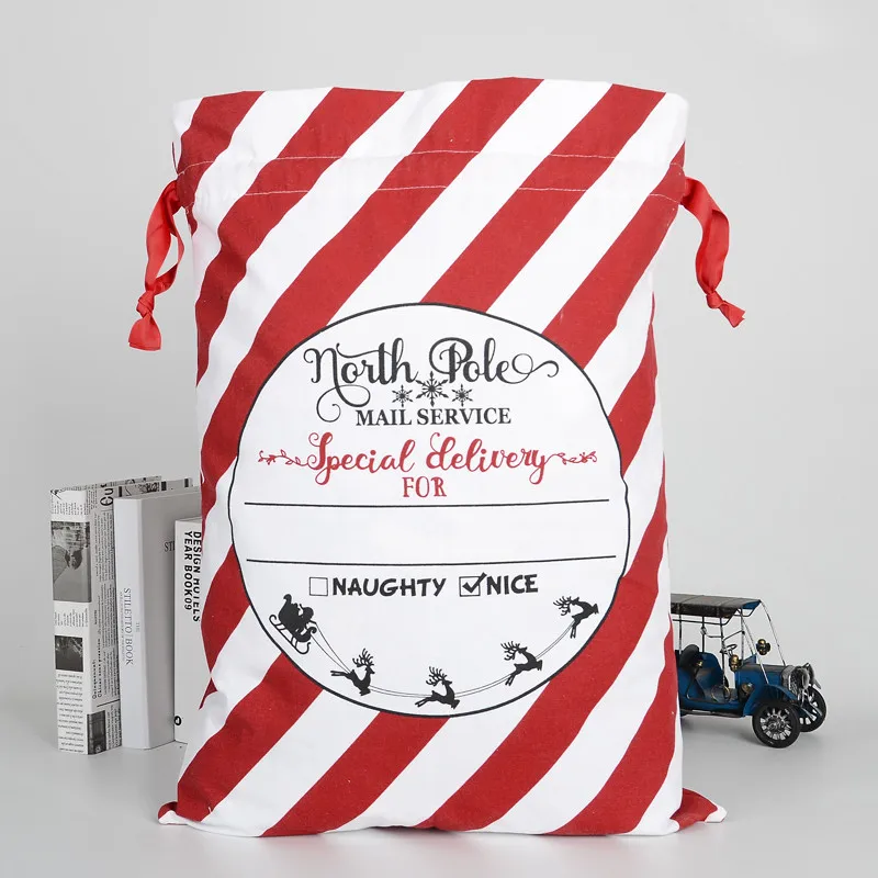 D Xmas Large Christmas Stockings Bags Santa Printed Canvas Gift Decoration Bag - Цвет: D