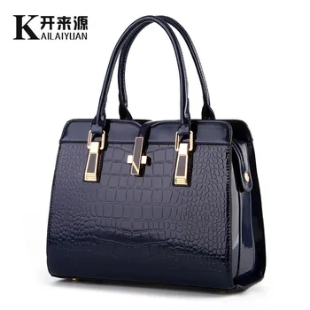 

100% Genuine leather Women handbag 2021 New bright patent leather crocodile pattern fashion shoulder shoulder ladies bags