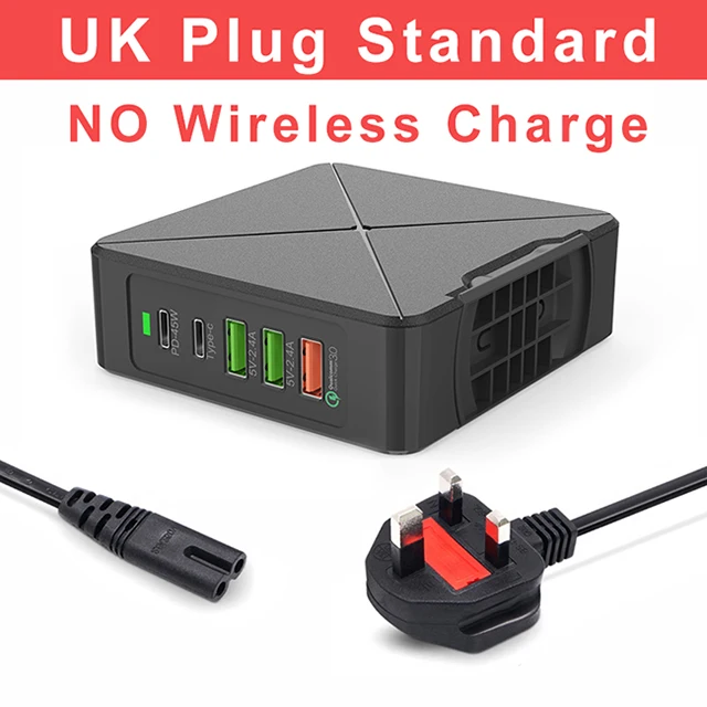 696 F88 75W USB Charger Type C Fast Charger for iPhone 8 X XR Qi Wireless Charger for Samsung S/Note QC 3.0 Quick Wall Charger - Тип штекера: UK Plug F88