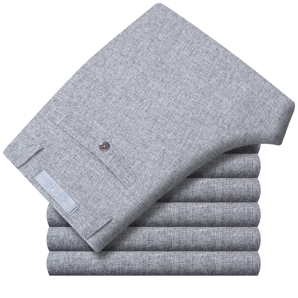 Pantalones informales de lino para hombre, pantalón Formal, clásico, transpirable, 9 colores, para oficina