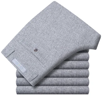 SummerLinenBusinessCasualPantsForMenBigSizeMaleFormalClassicBreathable9ColorsThinOfficeSuitTrousersForMens