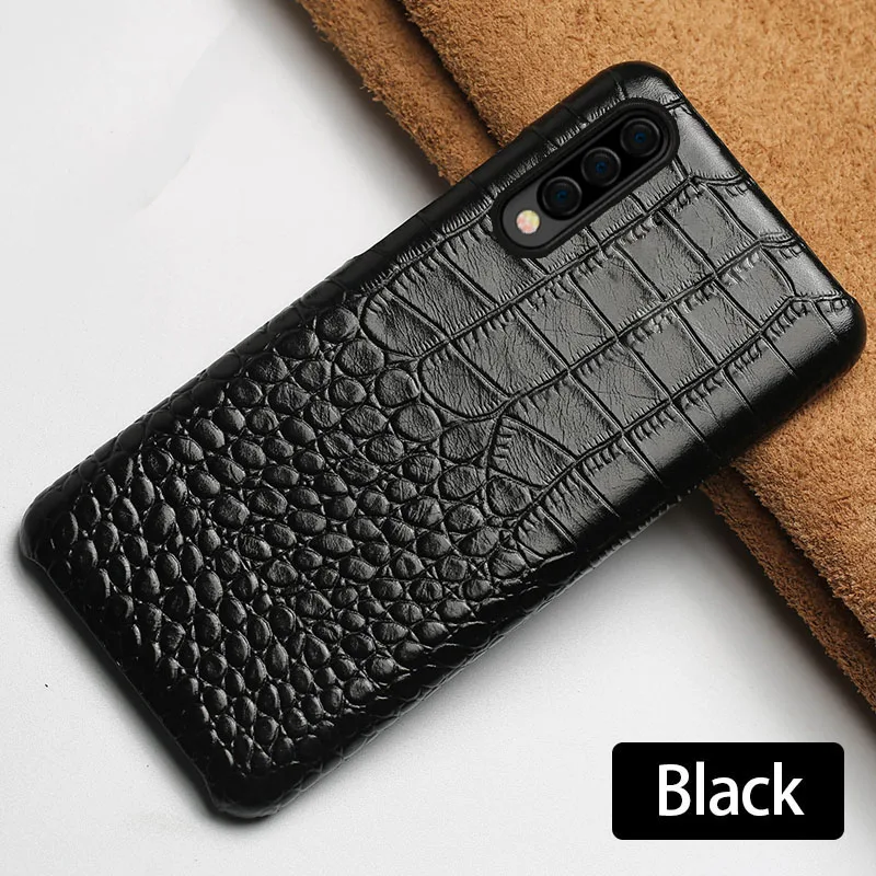 Натуральная кожа чехол для телефона для samsung galaxy A30 A50 A70 S10 S7 S8 S9 плюс крокодил текстурированное покрытие A8 A7 Note 8, 9, 10, плюс - Цвет: Black