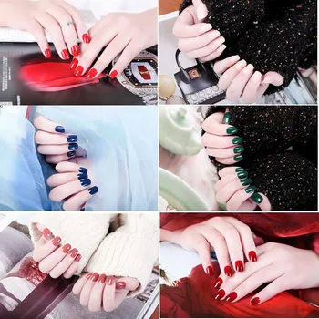 

Solid Color Short Round Manicure Nail Finished Product Fake Nails Simple Manicure Stickers 24Pcs