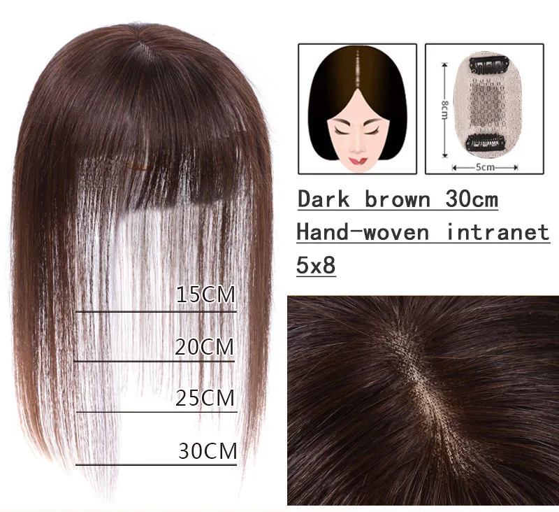 LVHAN Fake bangs reissue straight hair simulation hair sparse white hair head reissue a female 3D bangs wig - Цвет: Dark brown-4