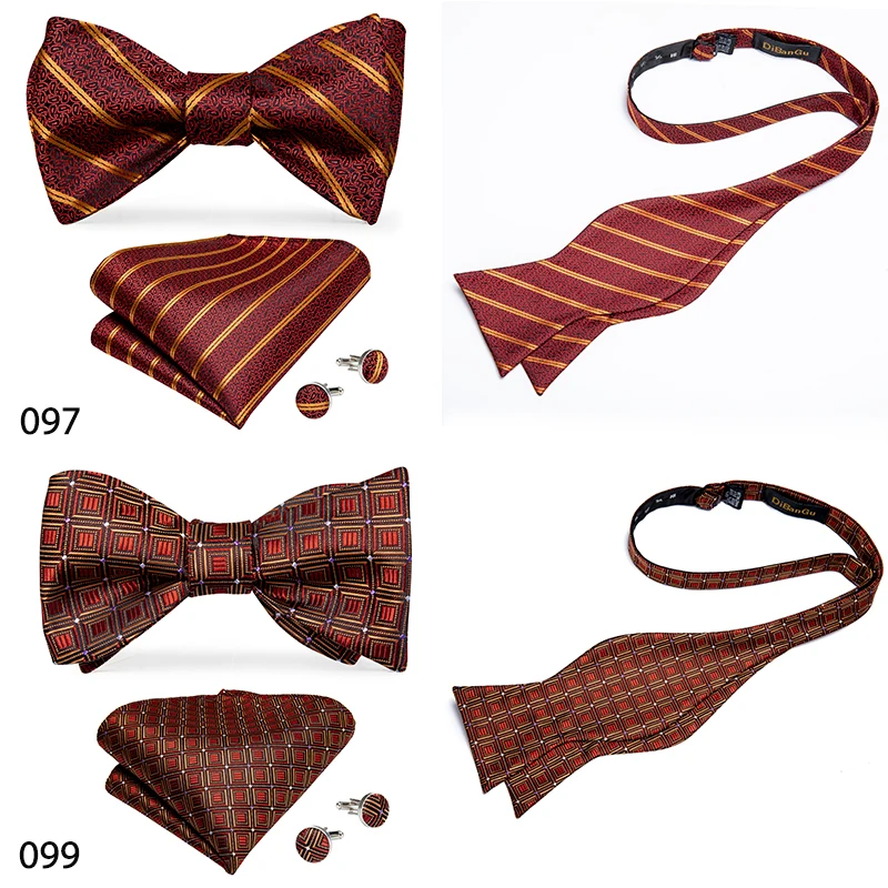 Men Butterfly Tie Blue Gold Green Red Self Bowtie For Men Silk Hanky Cufflink Suit Collar Removable Bowtie DiBanGu Designer