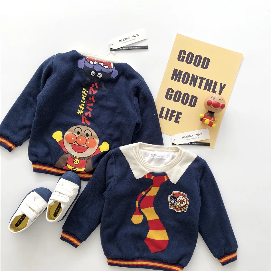 Tonytaobaby/осенне-зимнее платье; Новинка; одежда для маленьких мальчиков и девочек; хлопковый свитер с имитацией галстука и рисунком
