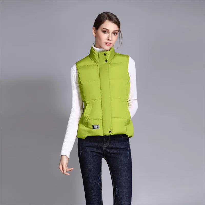 Light Green Женский пуховик, жилет, однотонная Верхняя одежда без рукавов, теплая Повседневная куртка на молнии, жилет - Цвет: Light Green