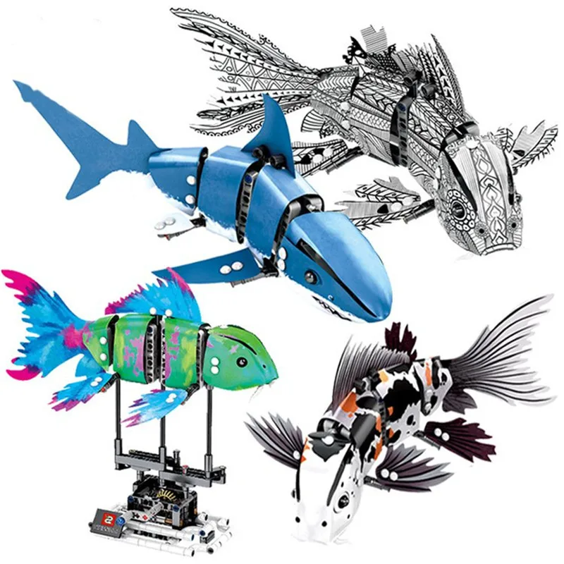 

342Pcs Innovate Technic DIY Marine Animal Robot Shark Swim Fish Gear Power Movable Toy Children Educational Bricks Toys Gift
