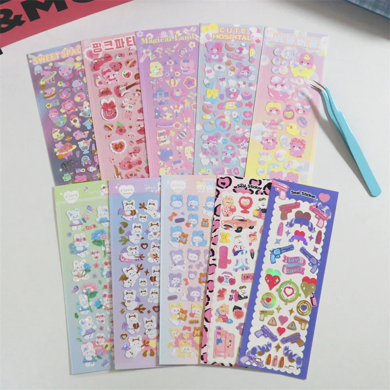 1Pc Kawaii Bear Rabbit Stickers Scrapbooking Decorative Ribbon Cute Sticker Korean DIY Diary Album Stick Label School Stationery