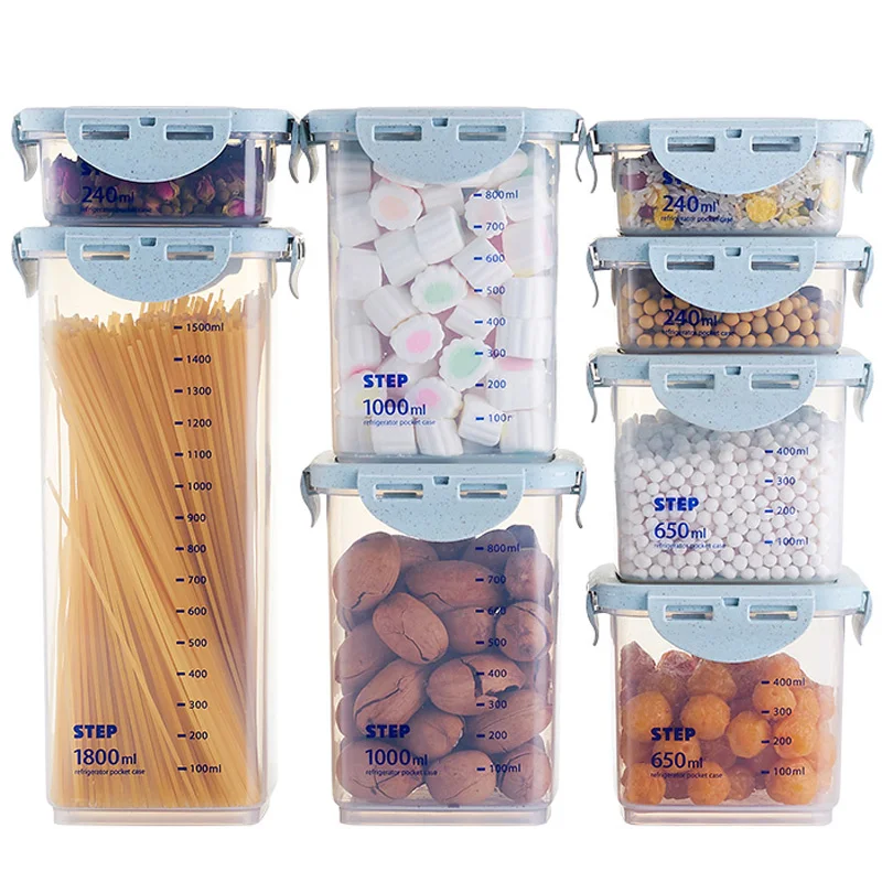 

8Pcs Grain Spice Box Kitchen Food Storage Containers Refrigerator Organizer Box Plastic Storage Box