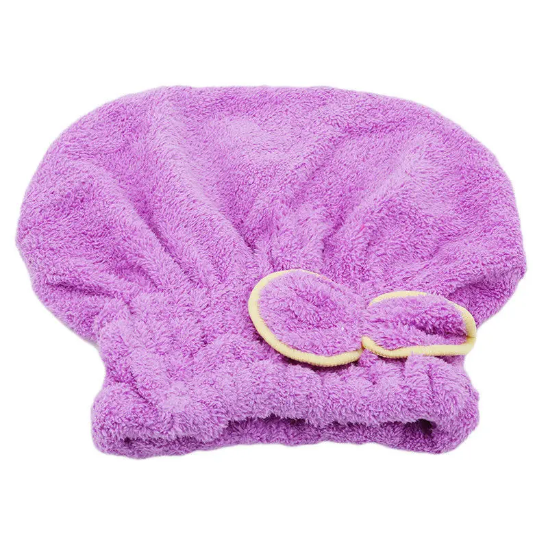 purple Elastic Band Bath Cap Spa Hat Bow-knot Turban Hair Drying Towel Microfiber Shower Bath Cap Cute Hair Protective Shower Hats - Цвет: purple