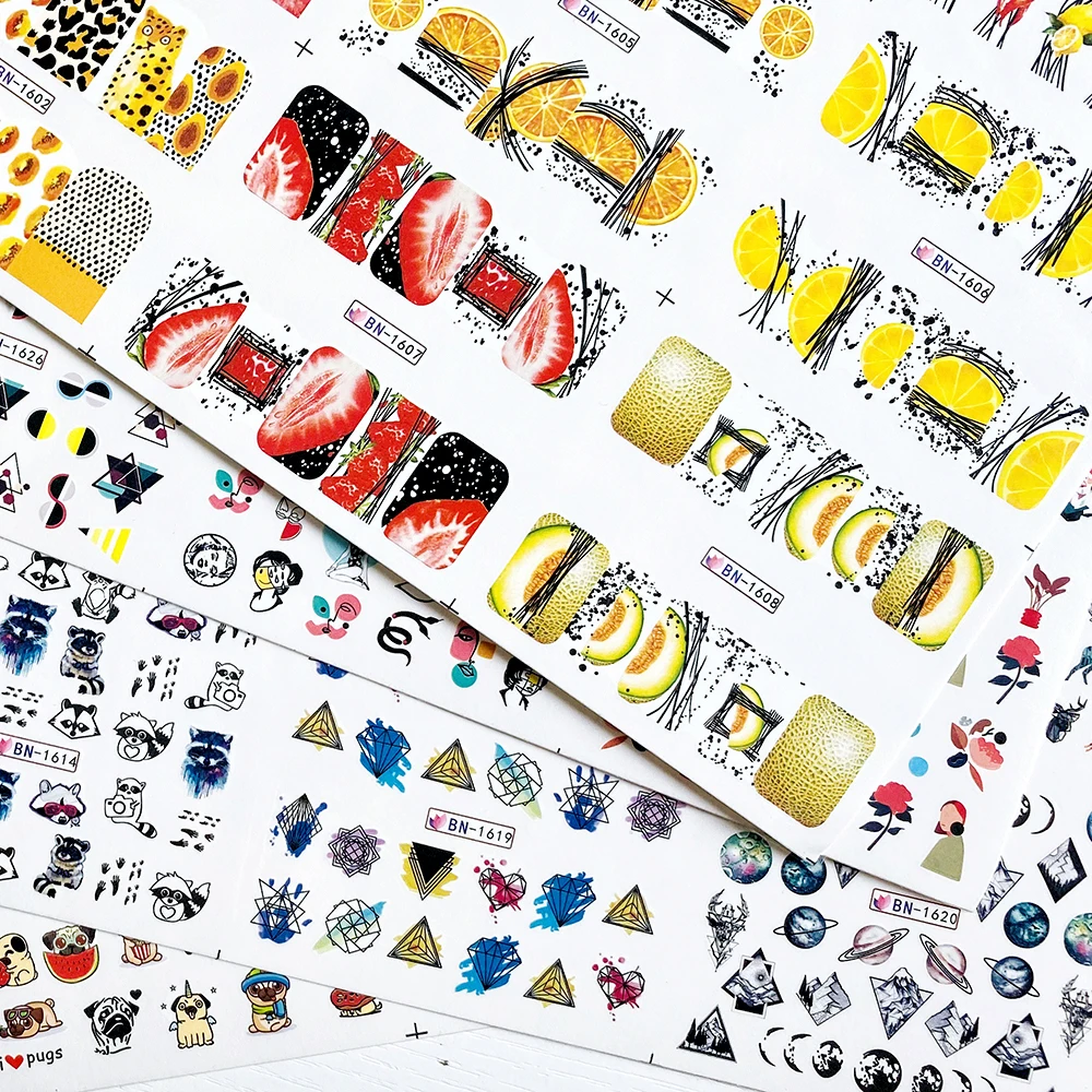 

12 Type Nail Water Sticker Black Coloful Abstract Image Water Tranfer Nail Sticker Decoration Manicure Style Tool A1513-1524