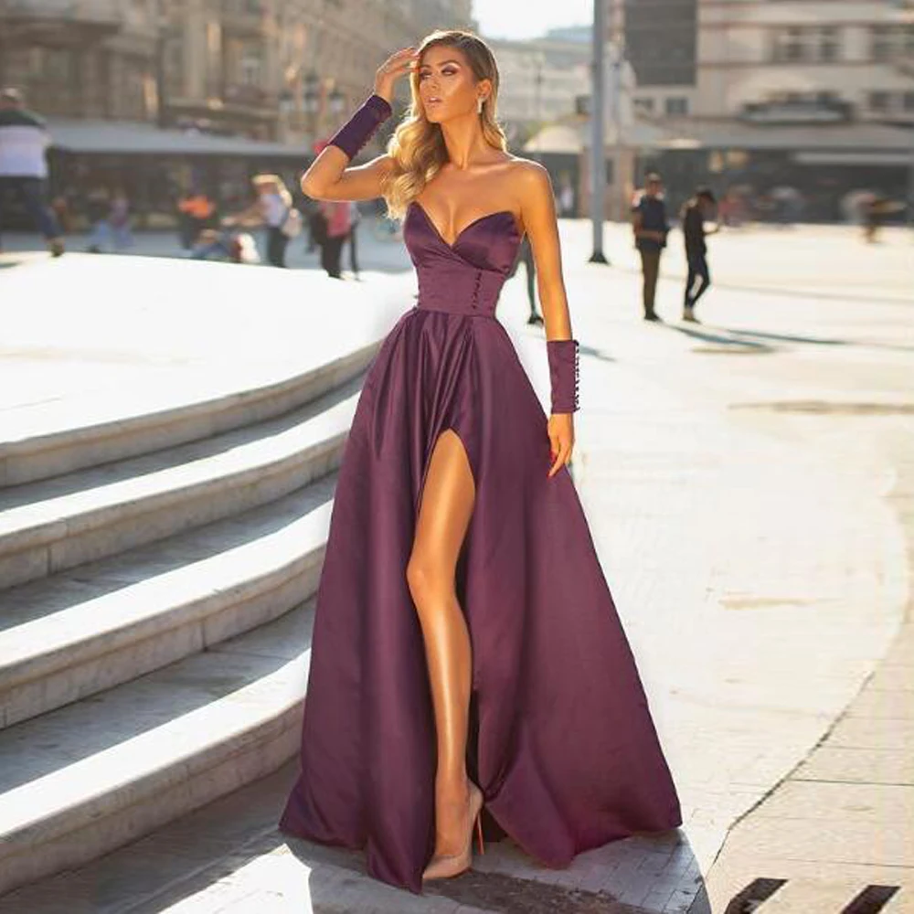 Sexy Strapless Prom Party Evening Dresses Vestido De Noiva Sereia Side Slit Robe Soiree Novia Playa Formal Button | Свадьбы и