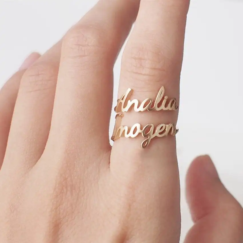 

Custom Double Name Rings Stainless Steel Adjustable Personlized Women Rings Unique Jewelry Wedding Rings girl Gift Mom Gift