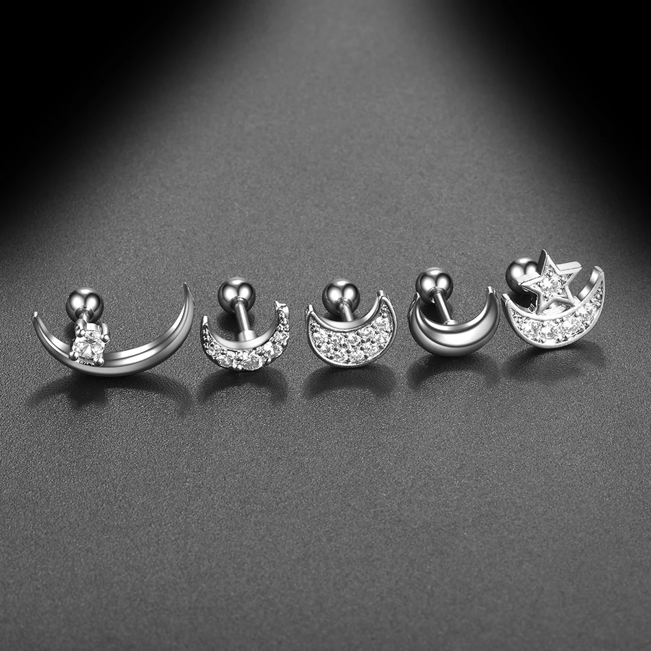 1PC Cross Star Moon Flower CZ Tragus Cartilage Piercings Ear Stud Helix Piercings Crystal Daith Rook Earrings Women Jewelry 16G