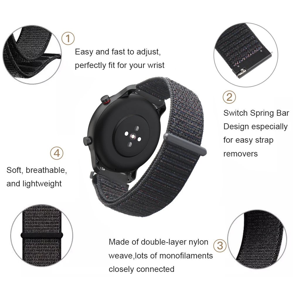 SIKAI 22 мм нейлоновый ремешок для Huami Amazfit GtR 47 мм ремешок для спортивных часов аксессуары браслет