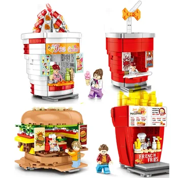 

2019 Mini Street Shop Building Blocks Bricks Lepining Cute Micro Store Chips Model Hamburger Educational Kids Toys Gift