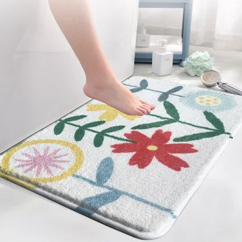 

Imitation Wool Carpet Plants Printed Thick Non-slip Rectangle Entrance Bathroom Water-absorption Wear-resisting Modern Home Rug