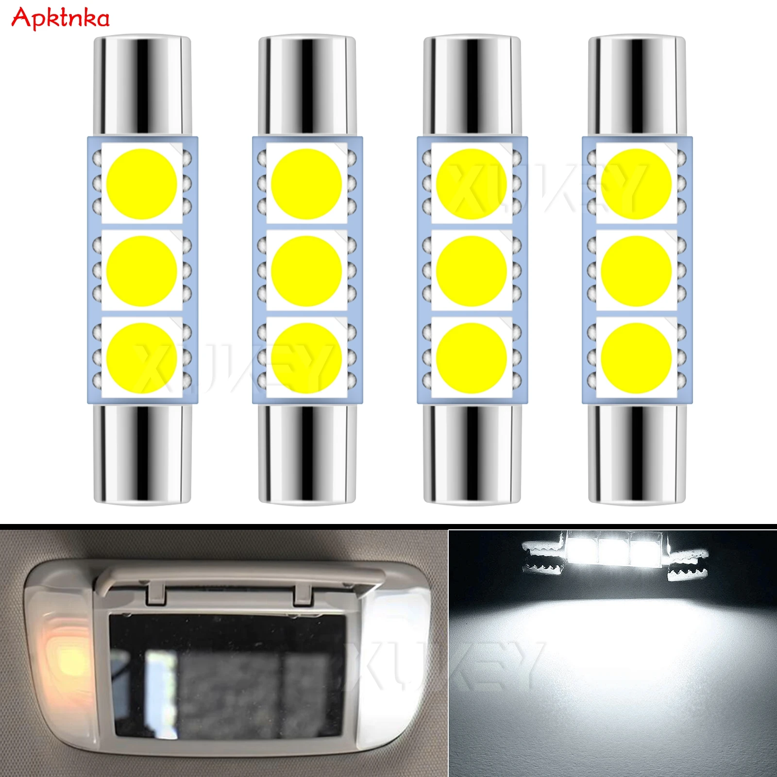 

Apktnka 4x 28mm 29mm 6614F LED Light Bulbs Car Interior Vanity Mirror Lights Sun Visor Map Lighting Lamps 6615F 6612F 3021 3022
