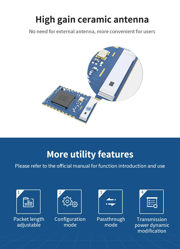 Ble5.0 nRF52810 Bluetooth модуль IoT E104-BT5010A керамическая антенна UART 4dBm SMD приемопередатчик