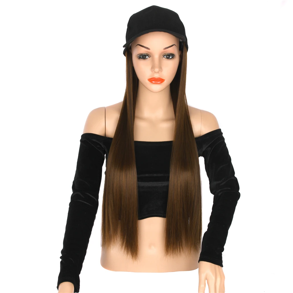

AIYEE Long Straight Hat Wig Synthetic Baseball Cap Hair Wigs Natural Brown Wigs Connect Synthetic Hat Wig Adjustable For Women