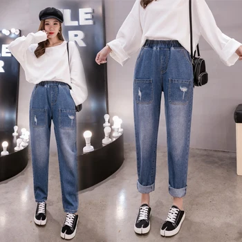 

5xl plus size women vintage skinny ripped ladies high waisted jeans mujer 2019 femme feminino straight denim pants female A5617