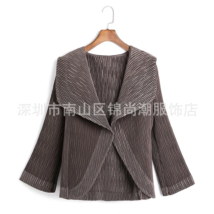 Miyake Плиссированное пальто с большим лацканом, женское короткое плотное пальто в европейском и американском стиле, плиссированные топы на одной пуговице, кардиган, осень и зима