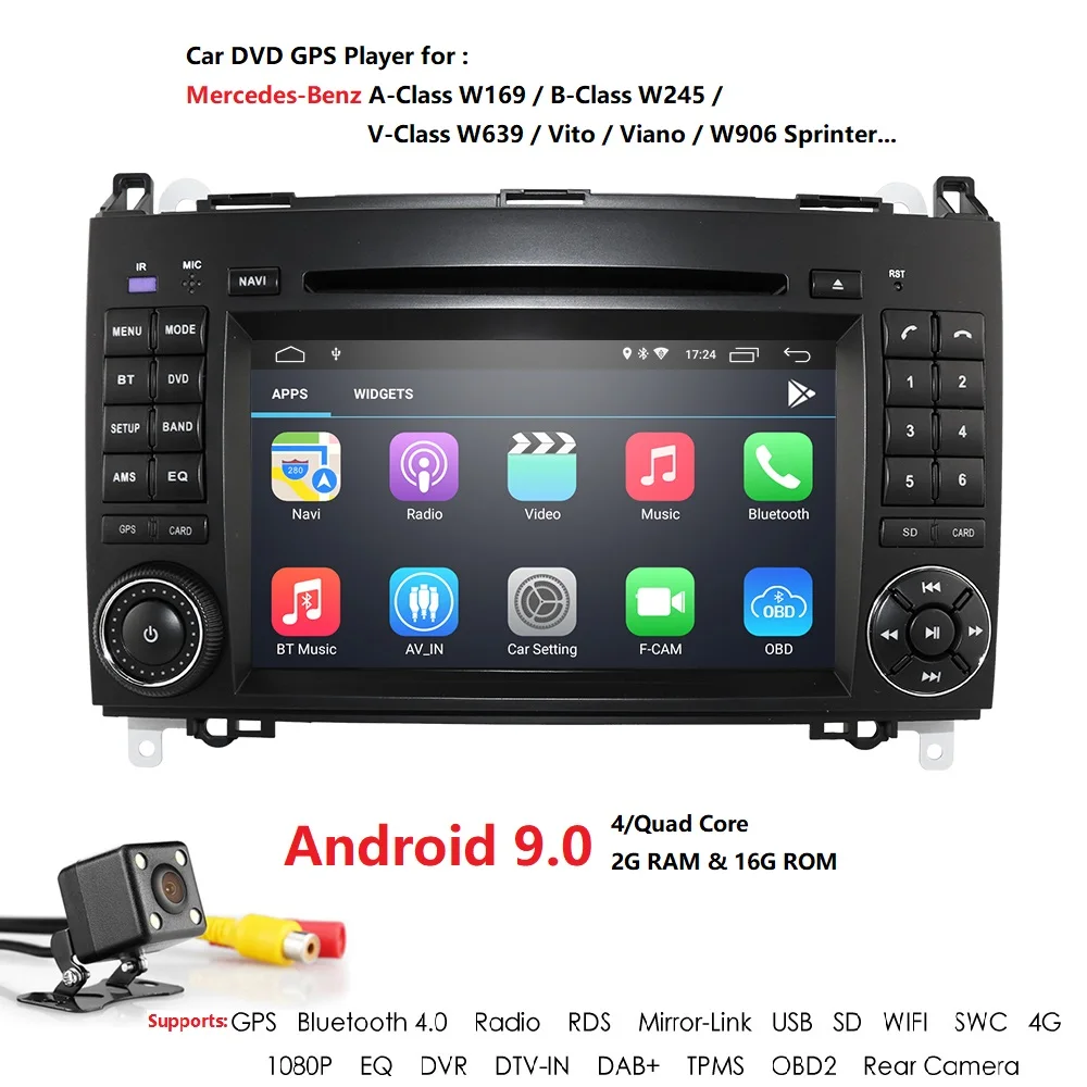 Android 9 2Din автомобильное радио для машины DVD gps головное устройство для Mercedes Benz B200 B Class W169 W245 Viano Vito W639 Sprinter W906 Bluetooth