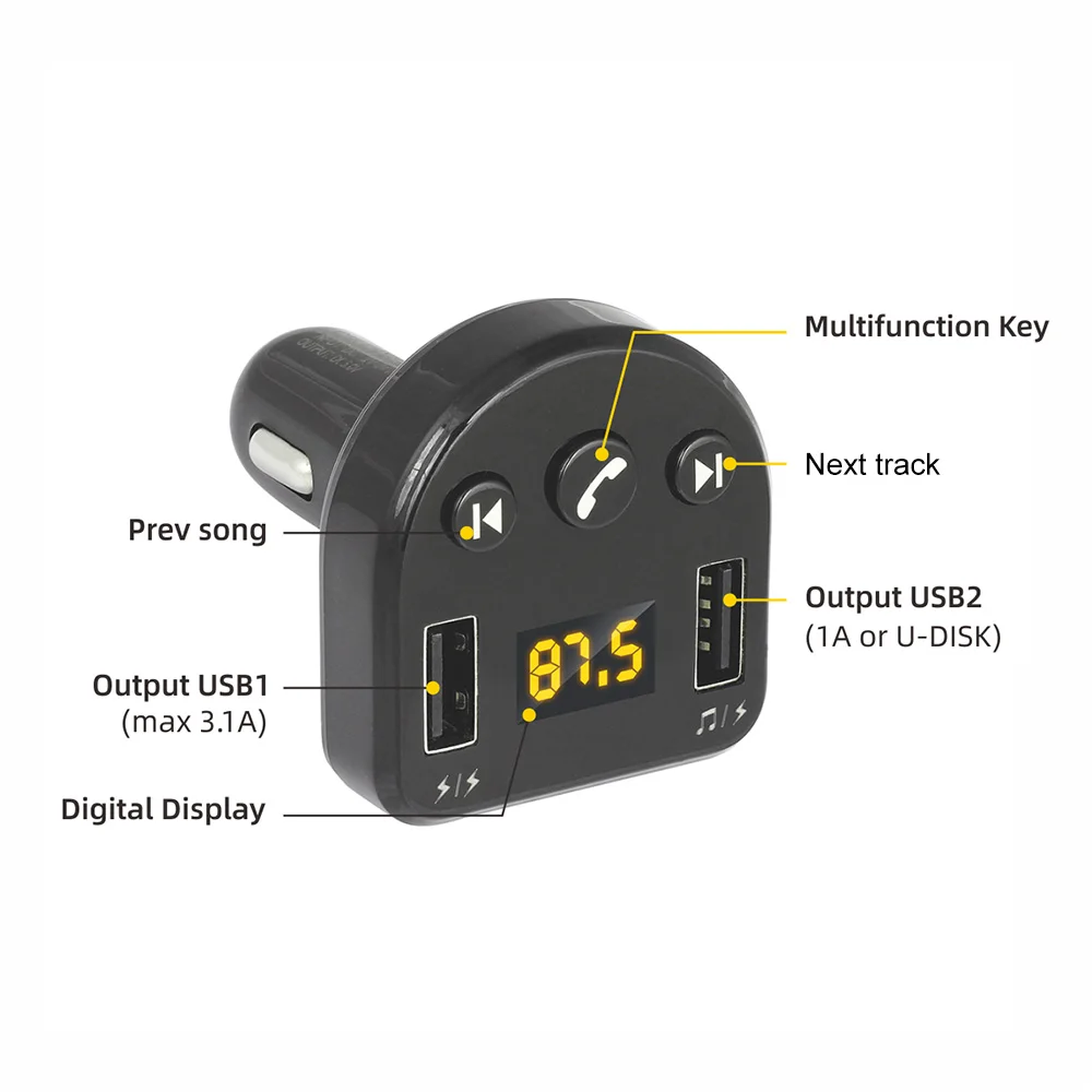 Автомобильный Bluetooth 5,0 fm-передатчик, беспроводной аудио приемник, Автомобильный MP3-плеер 3.1A/1A, двойное USB быстрое зарядное устройство, автомобильные аксессуары