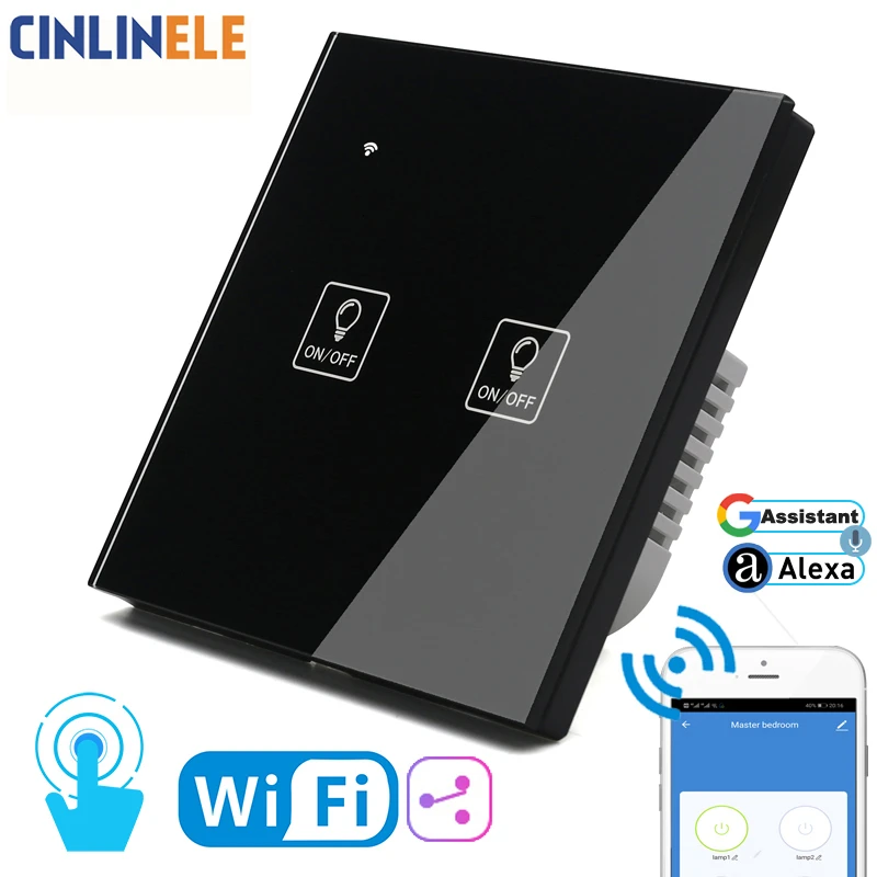 WIFI сенсорный светильник значок настенный выключатель черная стеклянная панель