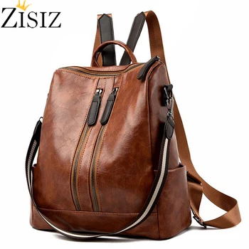

Vintage Double Zipper Women Leather Backpack Female Multifunction Bagpack School Bags for Teenage Girls Mochilas Mujer Back Pack