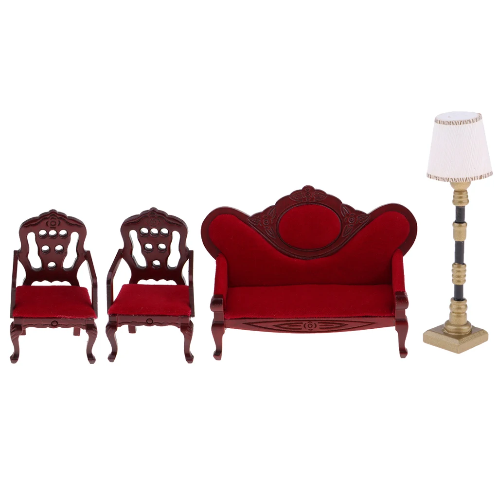 1/12 Dollhouse Miniature Furniture Sofa Couch Chair & Floor Lamp Light Decoration Accessories Model Toy