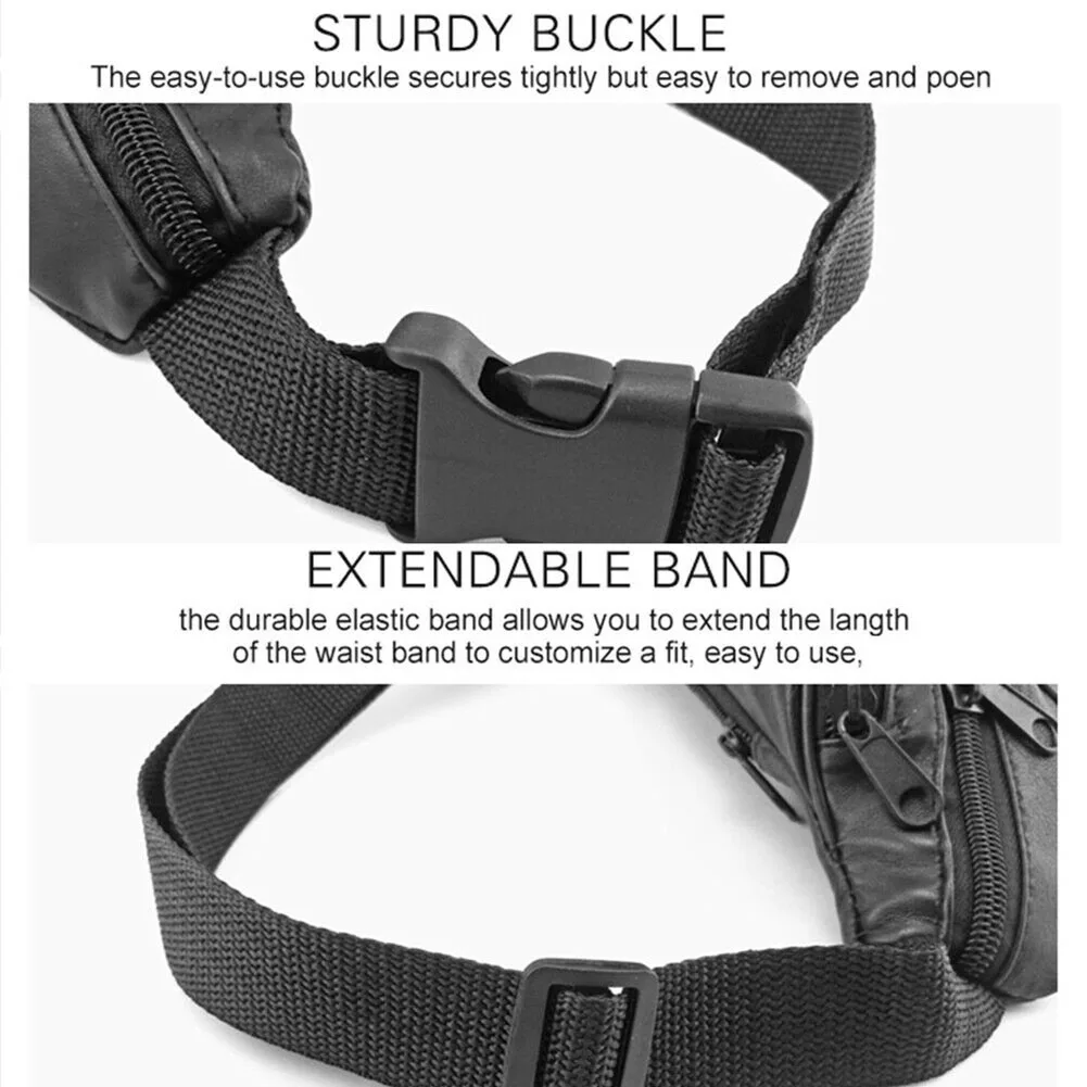 Adjustable Belt Fashion Wallet Cards Zipper PU Leather Leisure Outdoor Sports Mobile Phone Waist Bag Multi Pockets Pouch Travel